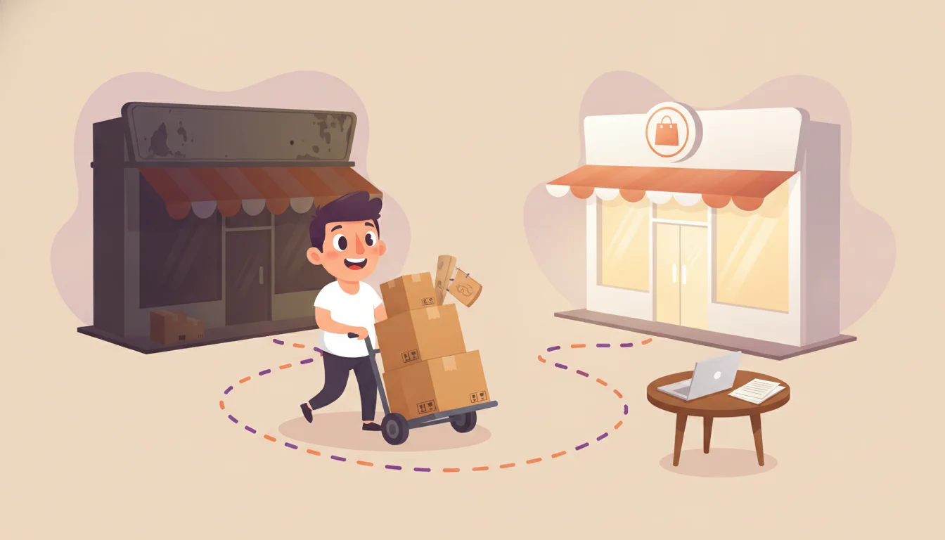 Shopify SEO migration checklist illustration showing an old store's URLs mapped to a new Shopify store