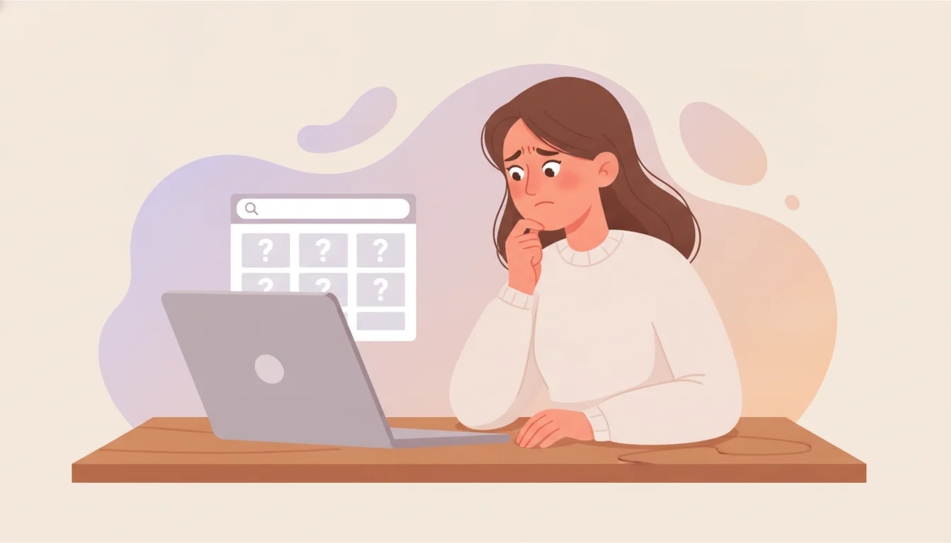 Shopify merchant reading FAQ schema results on a laptop, illustrated in flat cartoon style